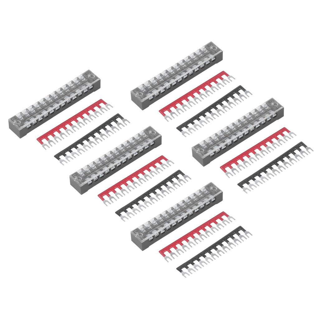 5 Pack 12 Position Power Terminal Block Connector with Jumper Block Terminal Strip Set 15A 600V