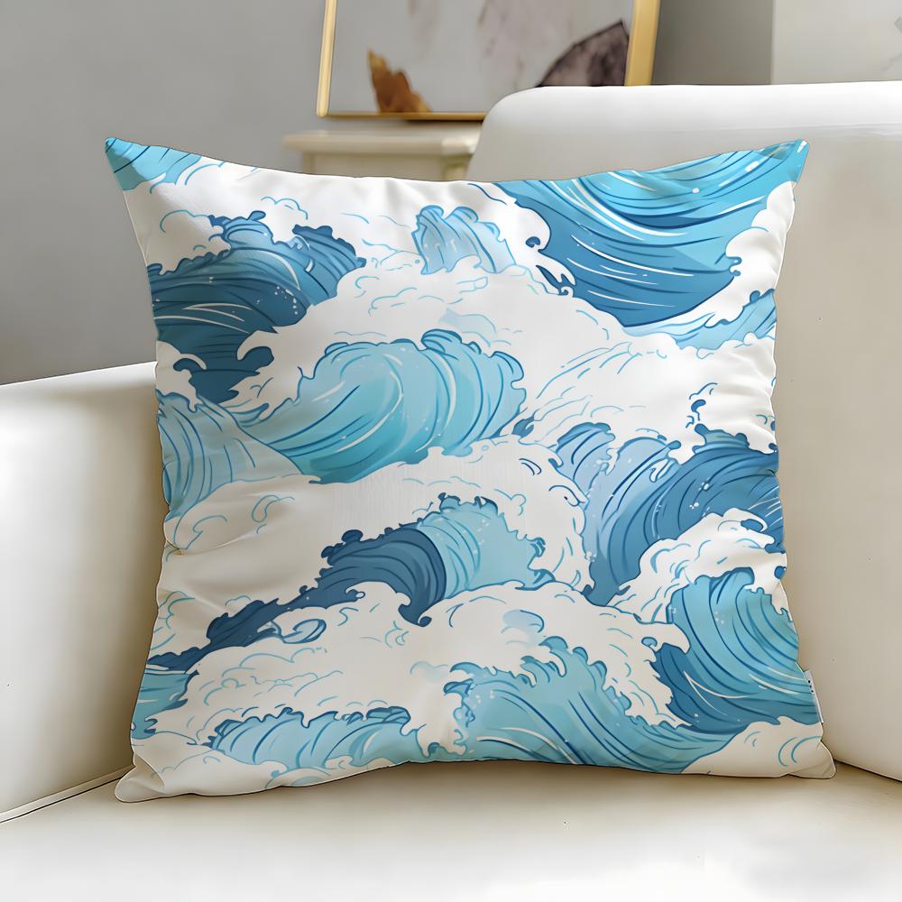 Light Blue Ocean Ripple Cushion Cover Soft  EasyWash Pillow Case  Versatile for Couch Bed Travel and Office