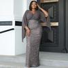 Cross-Border Fashion Plus Size Temperament Sexy Long Sequin V Neck Long Sleeves Banquet Evening Dress Bridesmaid Dress Dress Women