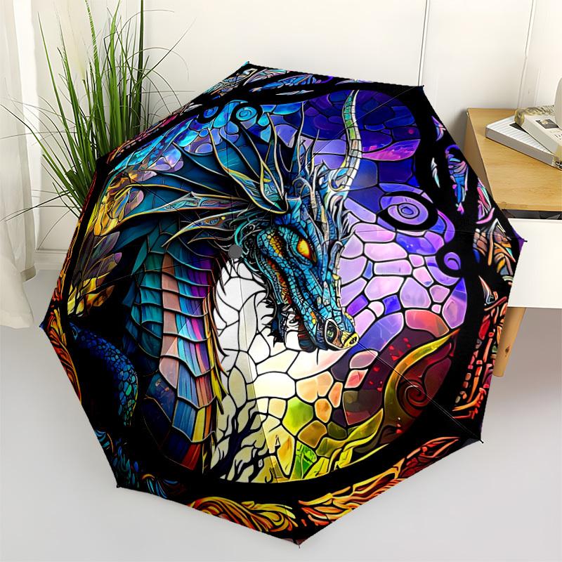1pc Stained Dragon Artwork Automatic Folding Umbrella. Portable collapsible design, Best  birthday festival gift yy250924146