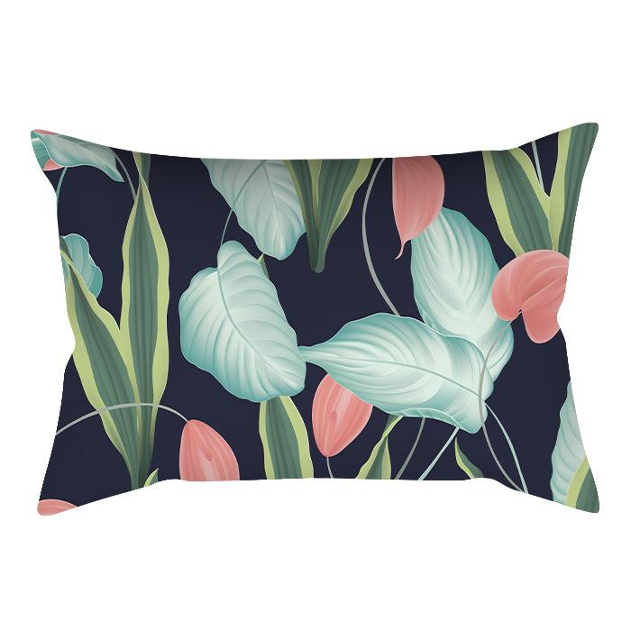 Home Flower and Green Plant Rectangular Waist Pillowcase, Peach Skin Velvet Digital Printed Throw Pillow, Office Waist Cushion Cover