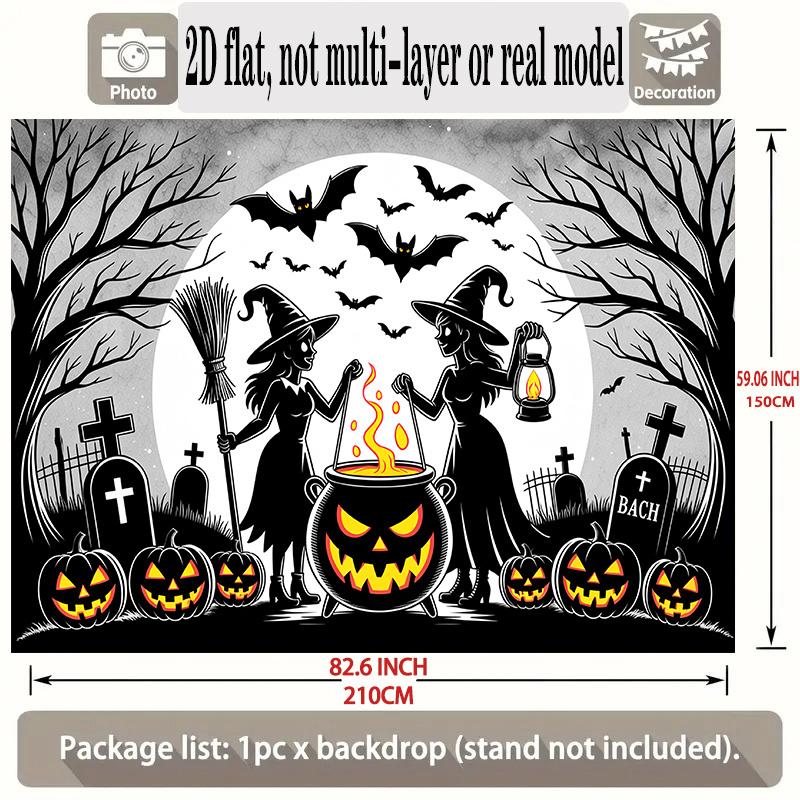 Party Backdrop Halloween Flat Banners Pumpkin Witches Bats Graveyard Celebrations Wedding Celebration Photo Booth Front Door Decor