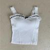Damen Sweet Spitze Besatz Camisole Hellblau Rüschen Träger Figurbetont Ärmellos Oberteil
