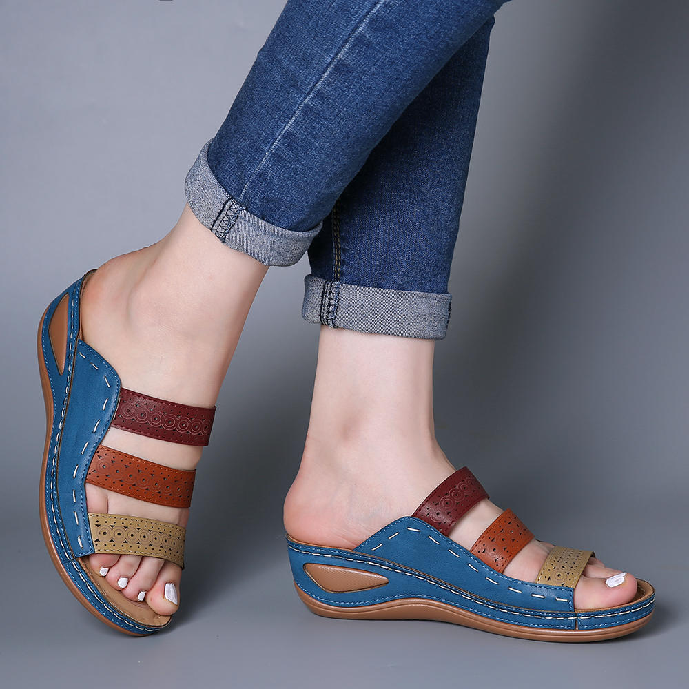 Foreign trade women's sandals 2021 spring new European and American wedge heel color matching one-word women's sandals wish spot