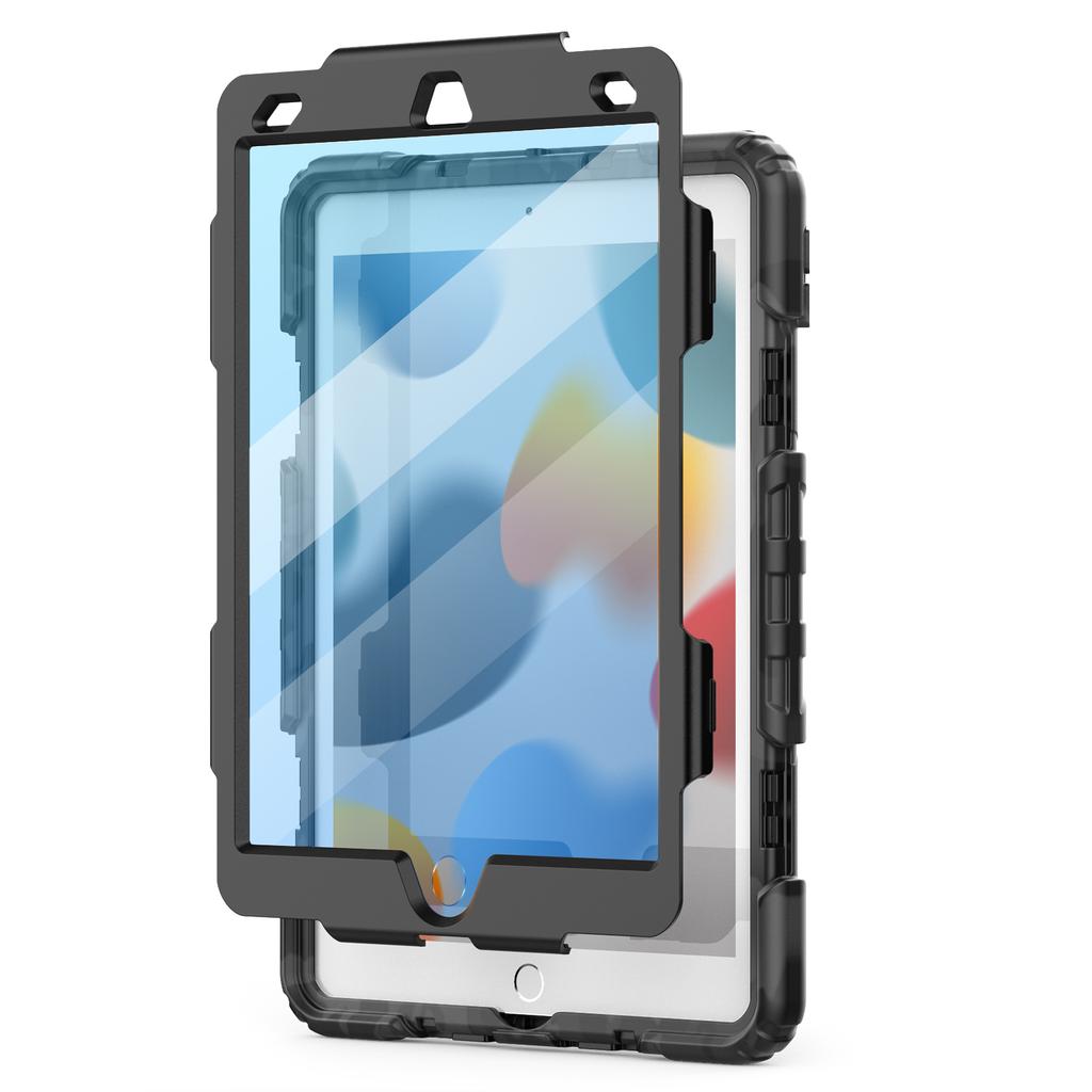 For iPad 10.2 (2021)/(2019)/(2020) Case Camo Printing PC + Silicone Tablet Cover with PET Film/Shoulder Strap
