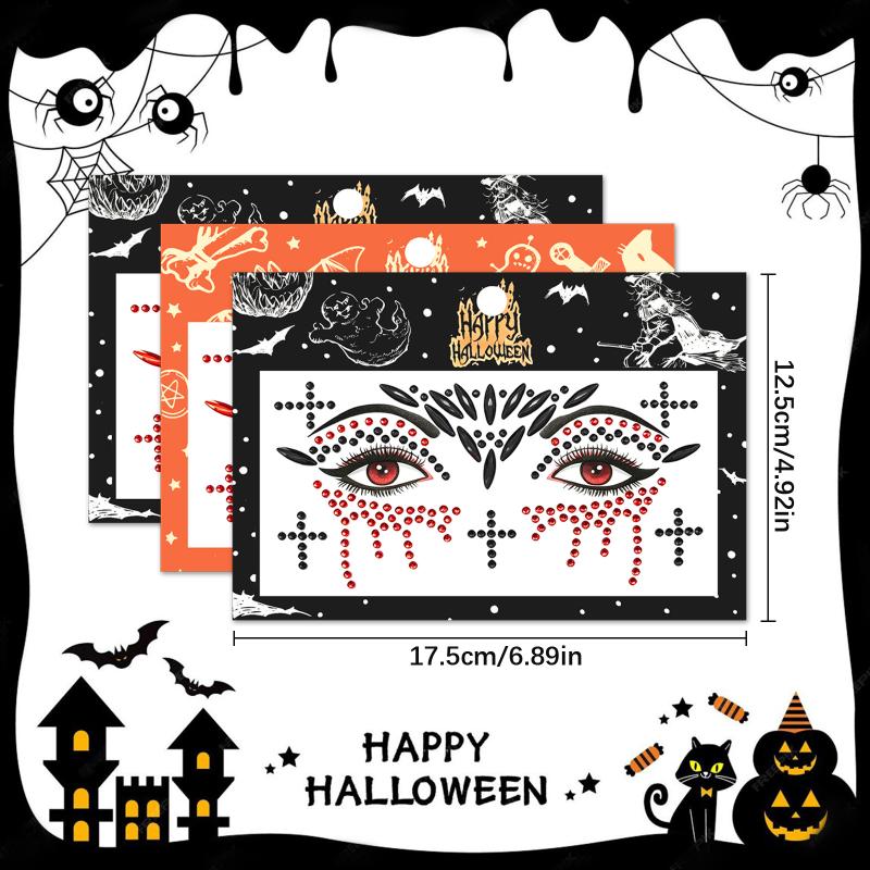 1Pcs Halloween Face Stickers Red Black Spider Web Cross Scar Self-Adhesive Gem Decals Horror Cosplay Makeup Ornament