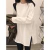 Women's Pure Cotton Long-Sleeve Mid-Length White Hoodie, 2026 Spring/Autumn Butt-Covering Base Layer Top