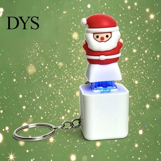 Small Santa Figurine Claus Luminous Voice Keychain, Type‑C Rechargeable Fidget Toy, Holiday Travel Accessories Portable LED Light Pendant