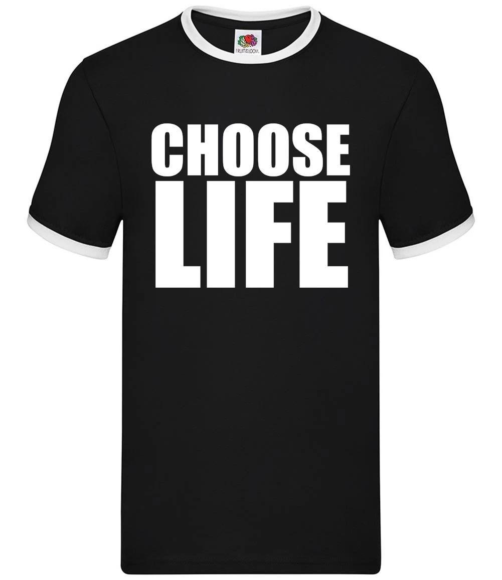 Choose Life - Mens Ringer - Slogan 80s Costume Retro Wham Fancy Dress S
