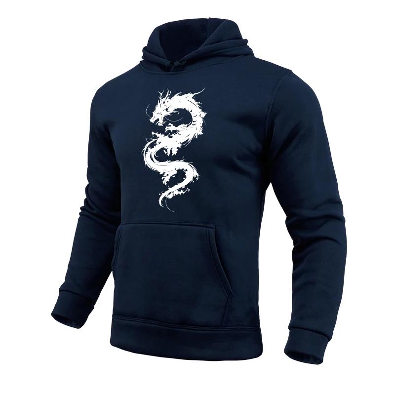 Men's Hoodies High Quality Chinese Dragon Printed Hooded Sweatshirts Male Daily Casual Sports Gym Fitness Pullover
