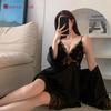 Sexy with chest pad, suspender, ice silk nightdress, female Xia Chun wants the wind, high-end lace, female pajamas, thin loungewear
