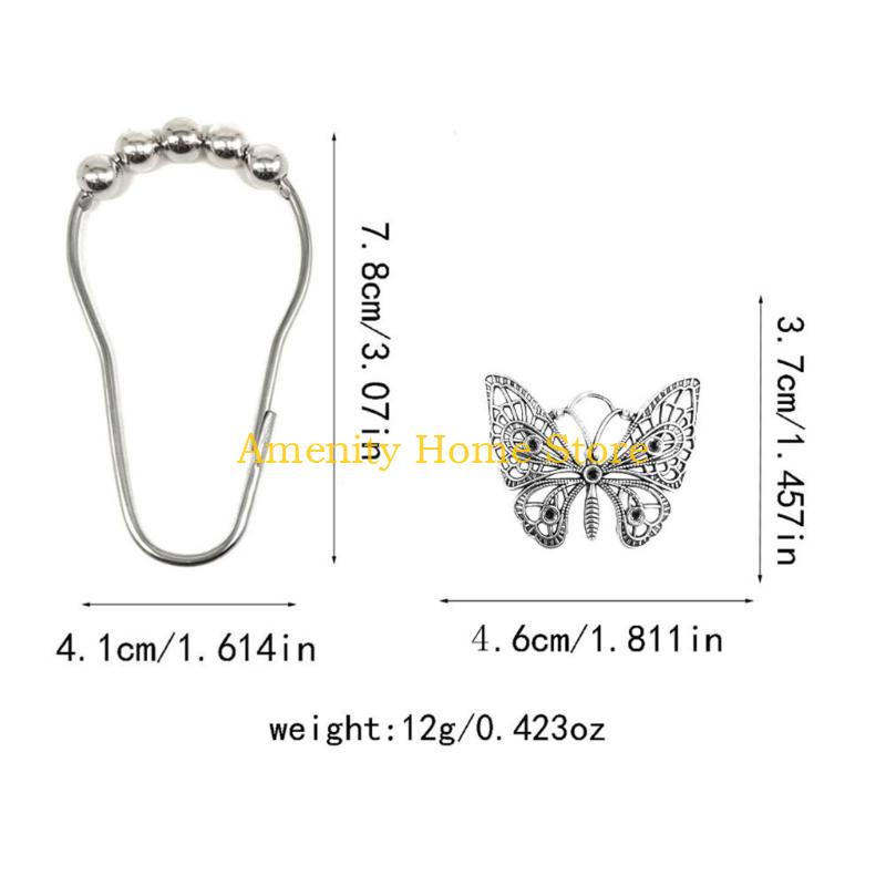 F26C Butterfly Bath Curtain Clip with Rustproof Seamlessly Roller Beads Technology for Effortlessly Curtain Movement