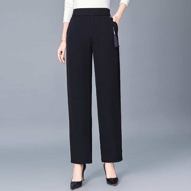 Spring/Summer High-Waisted Straight-Leg Pants for Middle-Aged Women, 45-60, In Solid Colors
