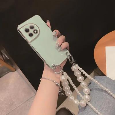 For Oneplus Nord CE 4 Lite 5G Electroplated Pearl Bracelet Crossbody Lanyard Silicone Cover For Oneplus Nord CE 3 Lite Camera Lens Protector Soft Case