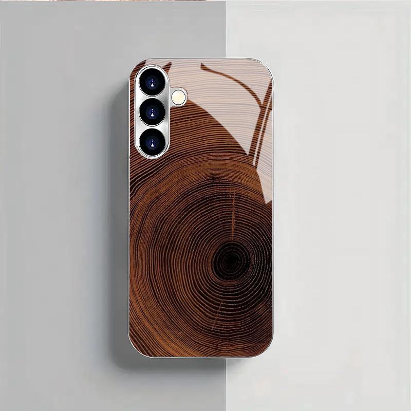 Gold-plated tempered glass phone case, compatible Galaxy S26 S25 S24 S23 S22 Ultra Plus. Features a wood grain texture design.