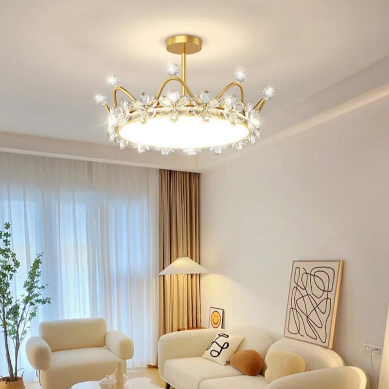 Modern Crystal Crown LED Ceiling Chandelier Lights Children Girls Bedroom Study Living Kid's Room Pendent Lamp Home Decoration