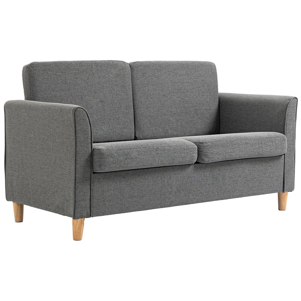 Compact Loveseat Sofa, Modern 2 Seater Sofa for Living Room with Wood Legs and Armrests, Grey