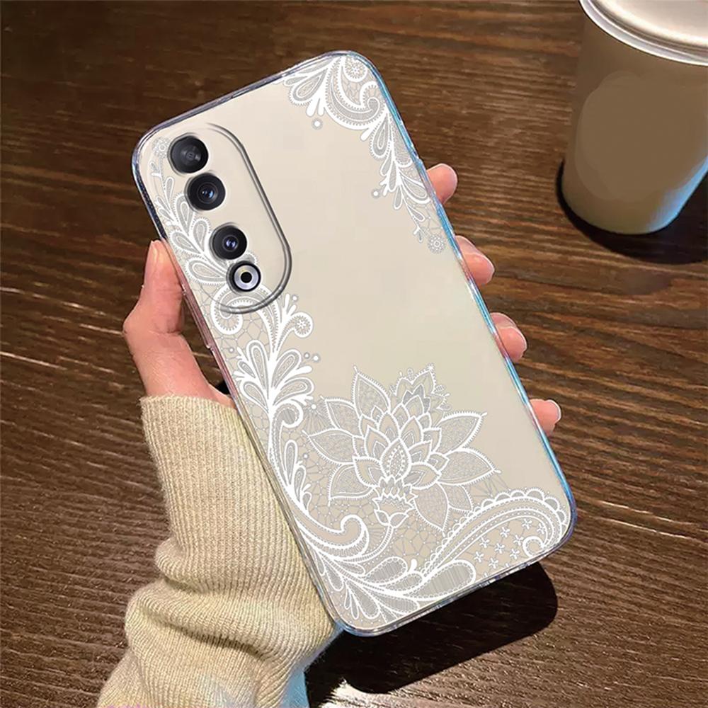 Rose Flower Oil Painting Phone Case For Honor 200 90 Lite X7 70 X8 Transparent Clear Shockproof Cover Romantic Lace Pattern Tpu