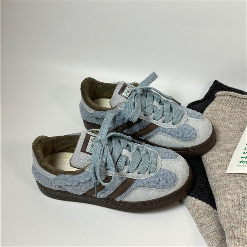 Retro German training shoes two cotton board shoes women's 2025 new platform student white shoes versatile chic fluffy shoes