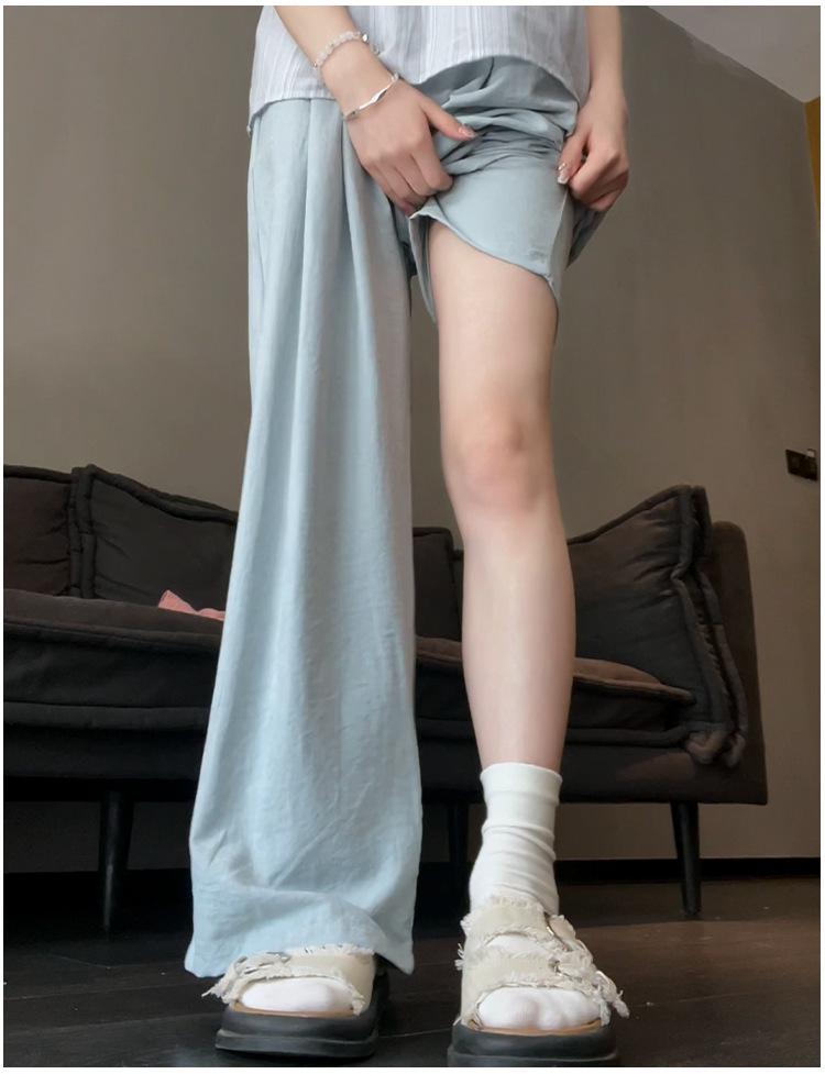 Women's Summer 2024 Ice Silk Wide-Leg Pants - White Textured Casual Petite Style