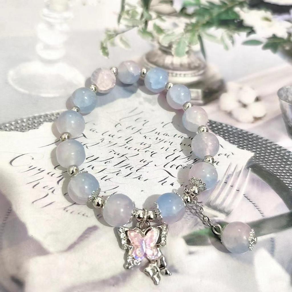 Forest Butterfly Glass Bracelet with Ice-Cracked Flower Beads