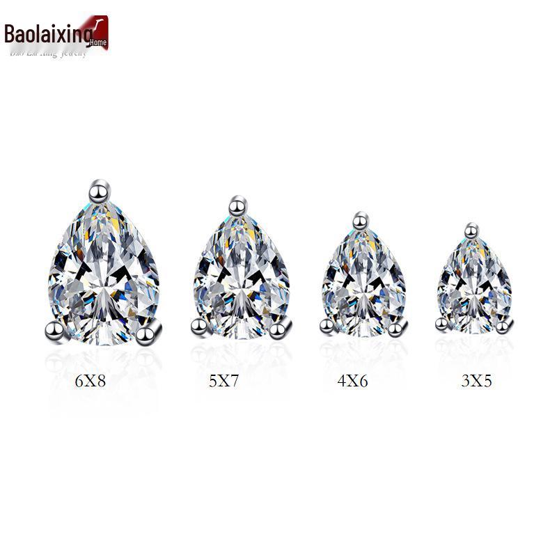 Baolaixing 2023 S925 Silver Water Drop Stud Earrings with Single Diamond