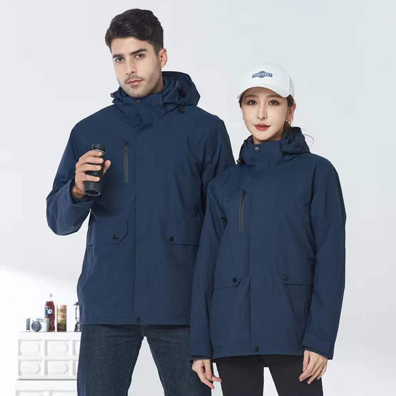 Outdoor Jacket Three-in-one Removable Liner Mountaineering Clothing Autumn and Winter Hooded Windproof and Waterproof Overalls Two-piece Set