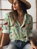 Colorful Cartoon Element Printed Lapel Shirt Women's Loose Casual and Comfortable Single-breasted Commuter Top