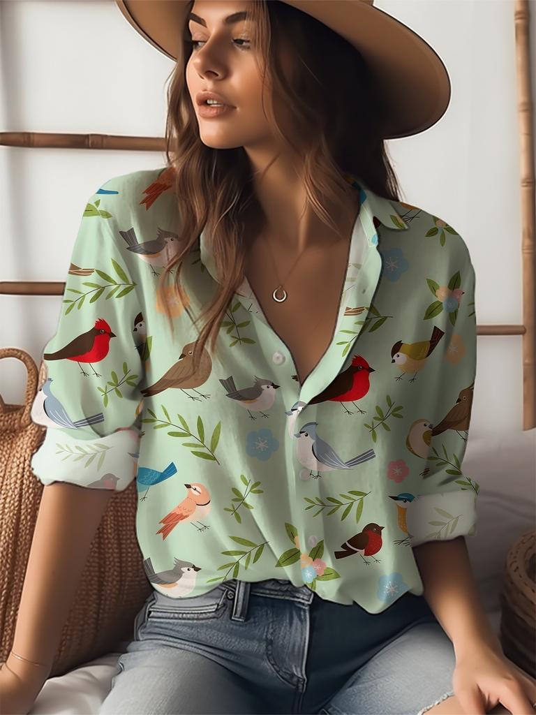Colorful Cartoon Element Printed Lapel Shirt Women's Loose Casual and Comfortable Single-breasted Commuter Top