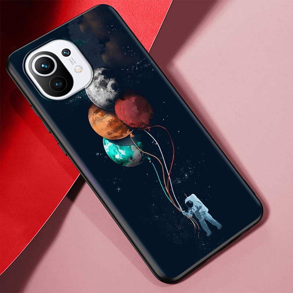 Cartoon Funny Space Astronaut Case for Xiaomi Mi 11 Ultra 11T 10T 9T Pro Note 10 A2 9 8 Lite A3 CC9E 10S Black Soft Phone Cover
