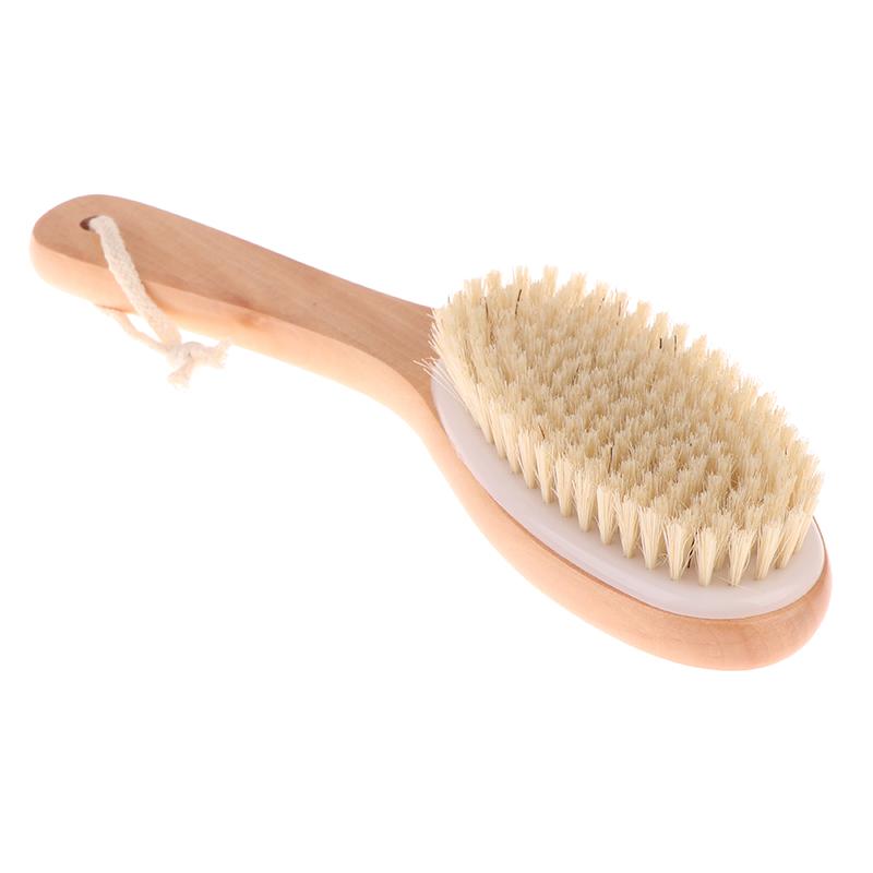 Wood + Bristle Full Body Natural Bristle Dry Skin Exfoliation Brush Massager Cleaner Scrubber