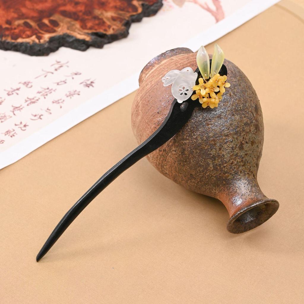 Luxurious Handmade Ebony Tassel Chinese Hanfu Qipao Hairpin for Women
