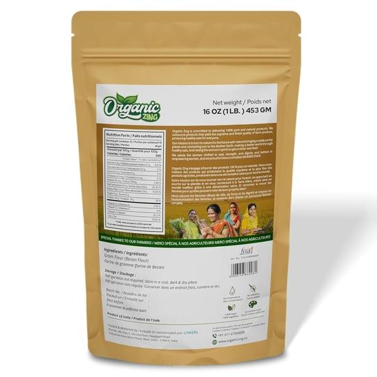 Organic Zing Besan Flour Also Known As Chickpea Flour, Bengal Gram Flour or Garbanzo Bean Flour | Product of India - (453gm) Resealable Pack