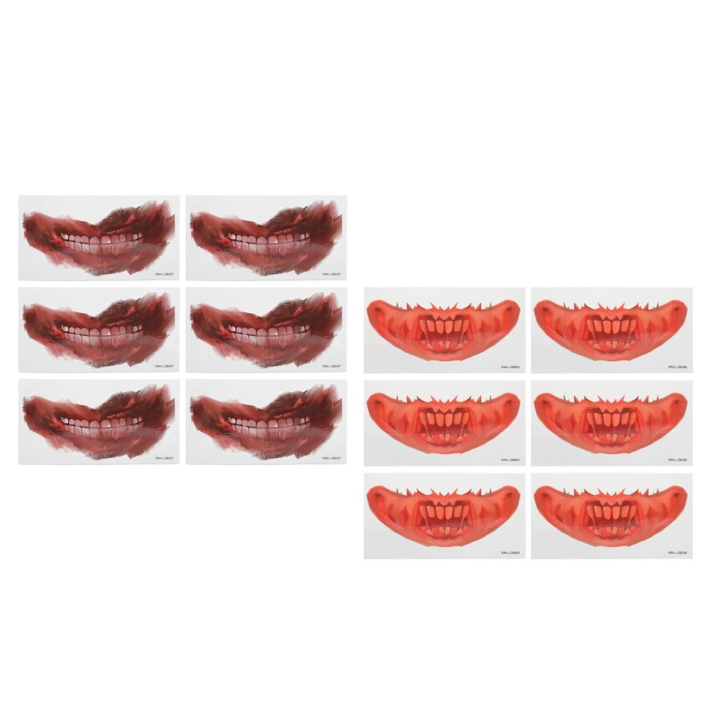 6 Blatt Halloween Tattoo Sticker Horror Mund Wasserdicht Narbe Schorf Langlebig Streich Temporäres Tat