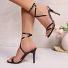 Temperament Round Toe Open Toe Crossed One Strap Anti-Slip Wear-Resistant Stiletto Sandals