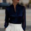Damen-Farbsatinbluse mit Mesh-Einsatz und Stehkragen für Arbeit und Freizeit