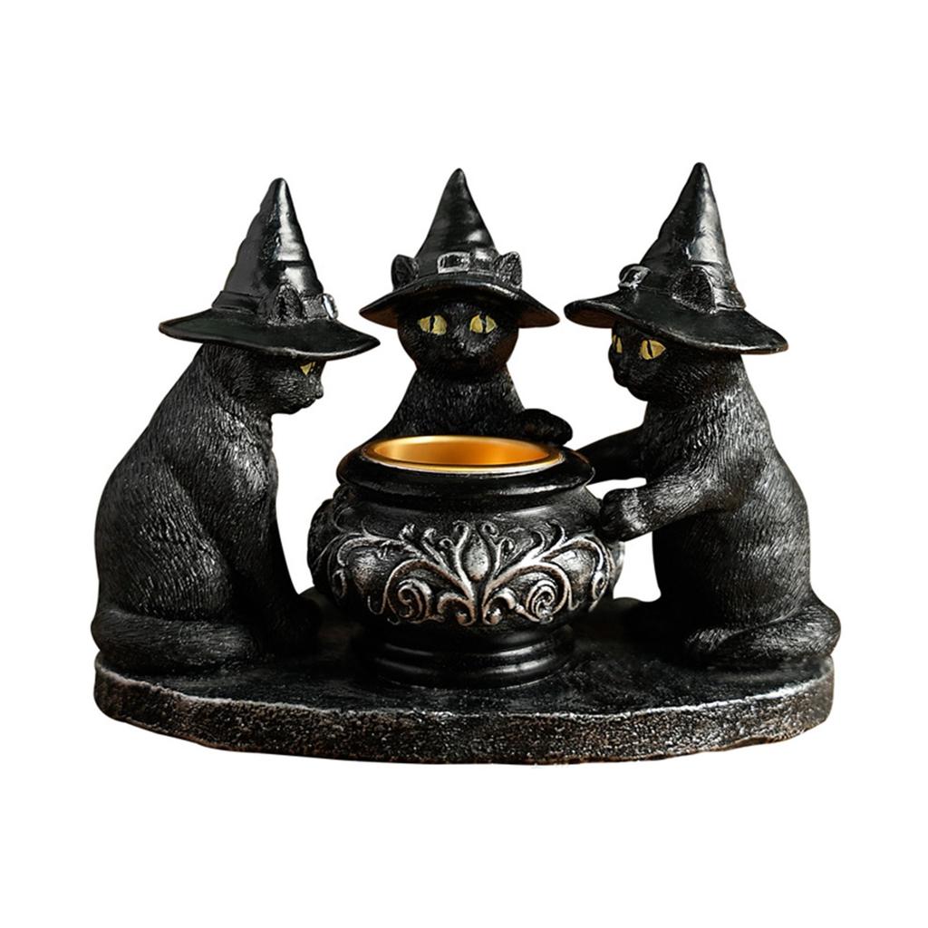 Halloween Cat Mysterious Dark Style Retro Ornaments Resin Crafts Festival Aromatherapy Candle Candlestick