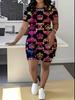 Butterfly European and American Women's Clothing Coconut Tree Printing T-Shirt Shorts Set Sports Suit