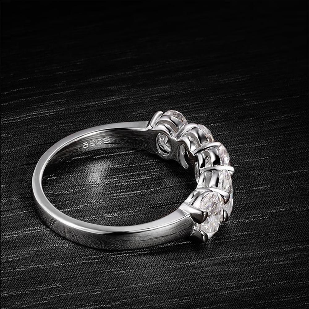 2.5CTTW 5 Stone Moissanite Ring For Women GRA 4*6mm Oval Cut Lab Diamond  CopperHalf Eternity Stackable Wedding Band Jewelry