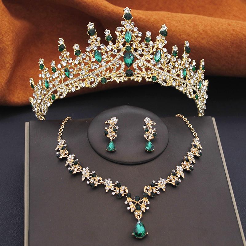 Gorgeous Crown Bridal Jewelry Set for Women Tiaras Birthday Wedding Dress Crowns and Choker Necklace Earrings Set Accessories