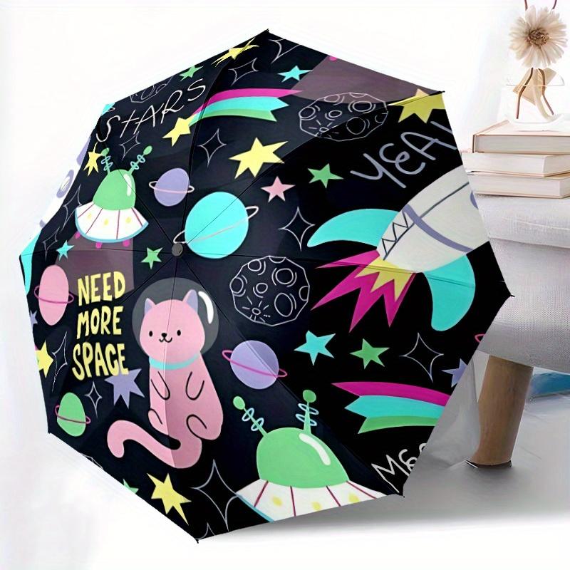 1pc Space Cats Automatic Open/close Umbrella, 8-Rib sturdy structure, Portable Travel Umbrella, Parties, Everyday Use, Outdoor Accessory, Ar