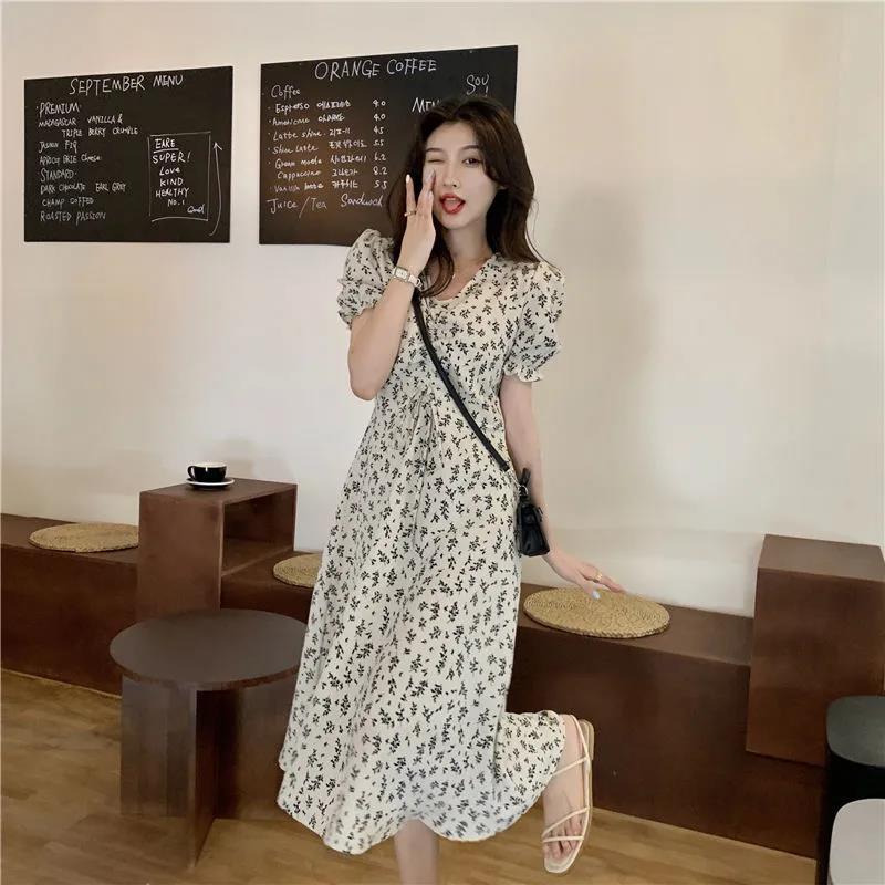 Summer New Floral Temperament Skirt Small Medium and Long Short-sleeved French Small Fresh Dress Fairy