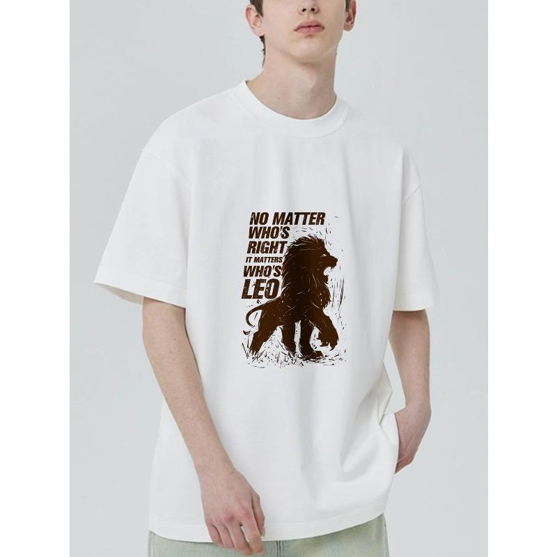 

Crewneck T Shirt Black Lion Graphic And Text No Matter Whos Right It Always Works Leo Streetwear Casual Wear XXXXL білий