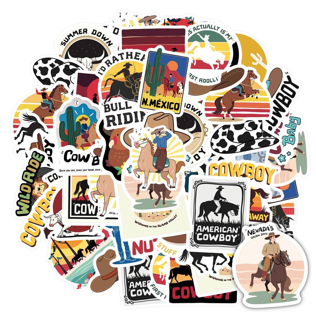 35pcs-50pcs Vintage Rodeo Stickers Cartoon Western PVC Sticker Stickers For Guitar Laptop Helmet Skateboard Suitcase DIY