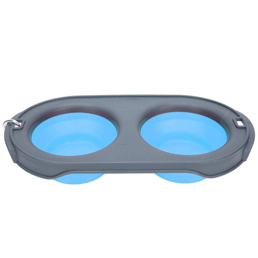 Pet Folding Bowl Portable Water and Food Feeding Dog Bowl Cat Folding Double BowlBlue