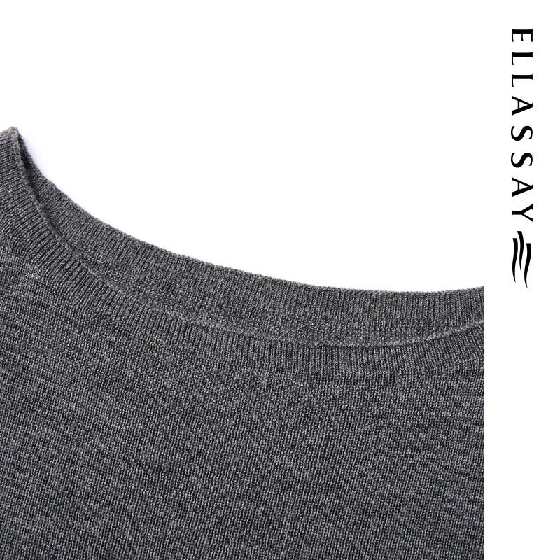 ELLASSAY Women's 100% Merino Wool Round Neck Knit Sweater