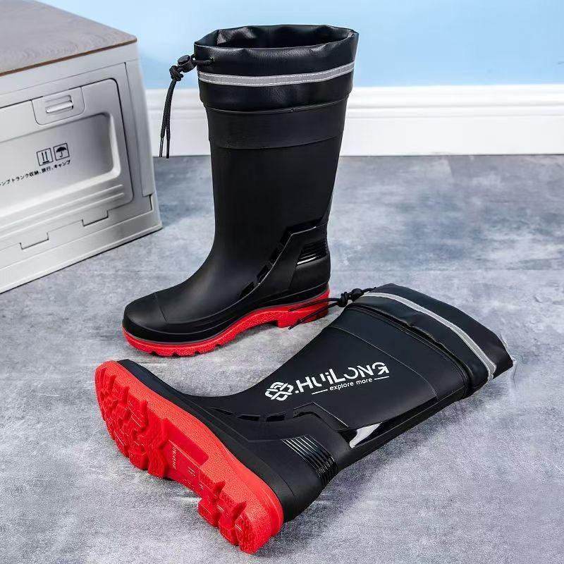 

Fashionable new high tube men s rain shoes men s water shoes anti slip and waterproof plain mouth drawstring rain boots long tub 270