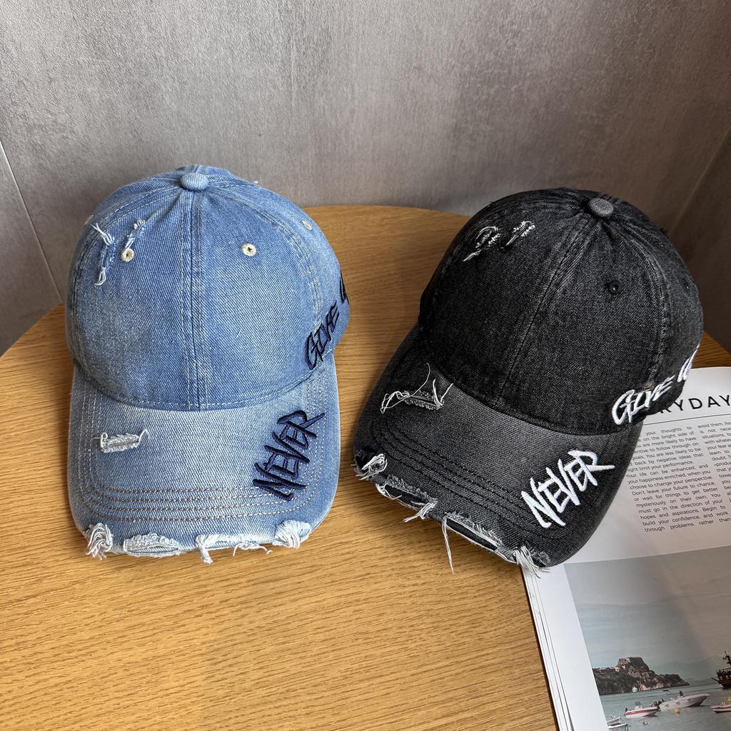 Letter Unisex Embroidery Waterwashed Denim Baseball Cap Peaked Cap For Use Daily