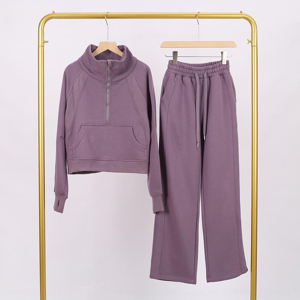 LULU Gold Label Stand Collar Half-Zip Loose Sweatshirt & Sweatpants Plush Set