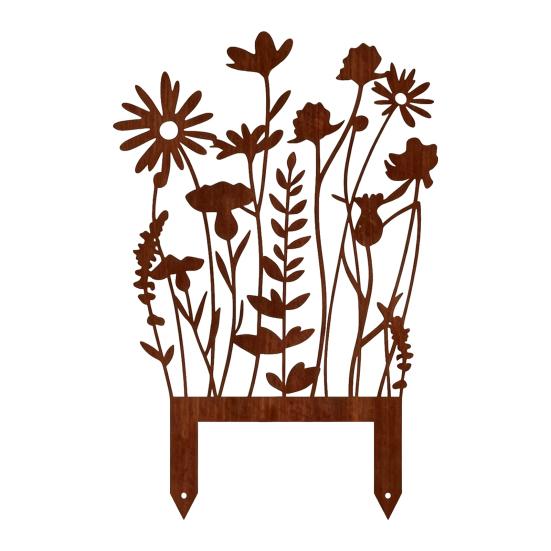 Rusty Flowers Garden Stake, Distressed Metal Flower Yard Art Stake, Retro 2D Flowers Decoration for Yard Lawn Flower Bed G